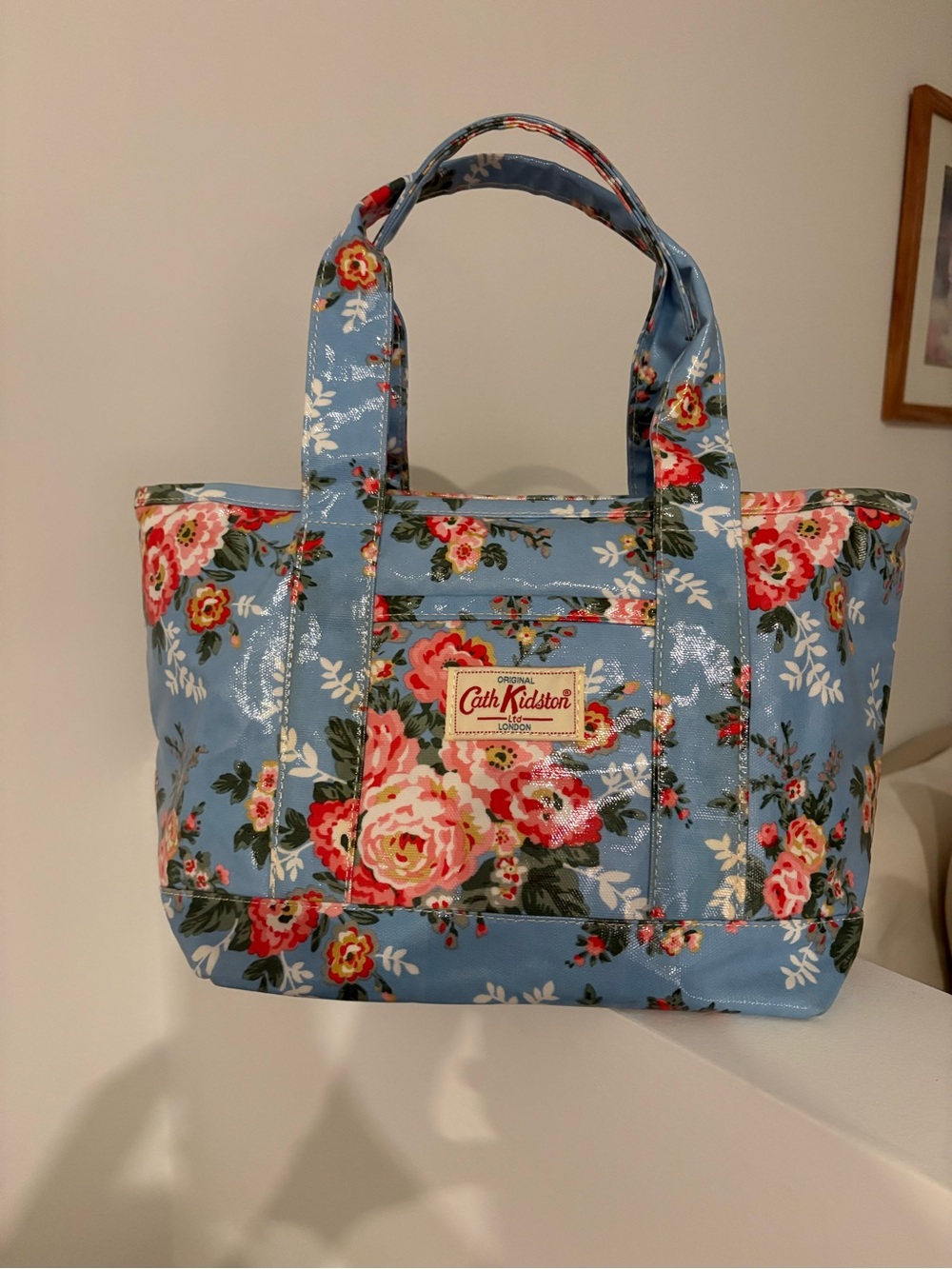 Cath Kidston Light Blue Floral Tote with Pink Rose Pattern